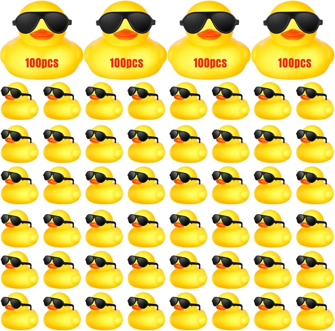 Chivao 100 Pcs Rubber Ducks with Sunglasses in Bulk Mini Yellow Rubber Duck Gifts Squeak Bath Float Bathtub Toys for Cruise Gift Exchange Birthday Party Supplies