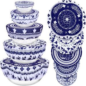 5 Pieces Bowl Covers Reusable, 5 Size Elastic Cloth Fabric Bowl Covers for Bread Proofing Stretch Food Covers Washable for Food Fruits Leftover (Blue)