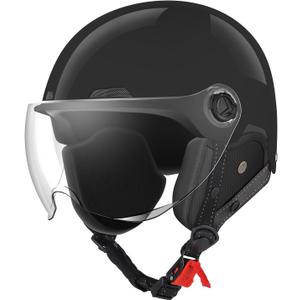 Motorcycle Helmet DOT Certified, German Style Half Helmet Electric Bike Scooter with Windshield Glasses Cool Retro Helmet for Men and Women (Black, L)