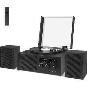 LUXSWAY Vinyl Record Player Bluetooth Turntable,FM Radio with 2 Built-in Stereo Speakers,33 45 78RPM Vintage Phonograph Player,Hi-Fi,3.5mm Headphone Jack,L/R Line Out Speaker