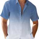 Mens Linen Shirts Gradient Short Sleeve Casual Shirts Button Down Shirt Beach Summer Wedding Vacation Shirt for Men (Blue, M)