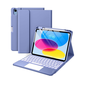 Harvopu Compatible for iPad 11th 10th Generation Case with Keyboard, Folio Cover with Pencil Holder, Multi-Touch Trackpad, 7 Color Backlit, Detachable Keyboard for iPad (A16) 11th/10th Gen Purple