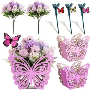 4 Set 16pcs Spring Solar Powered Flying Butterfly Centerpieces Fluttering Solar Butterfly Stakes Moving Tea Party Decorations Artificial Peonies Flower with Boxes for Wedding(Openwork)