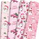 INCOK Pink Christmas Wrapping Paper - 12 Sheet Winter Santa Snowman Gift Wrap Paper Snowflake Star Cute Xmas DIY Craft Art Paper for Boys Girls Kids Merry Christmas Party Supplies, 19.7 x 27.6 Inch