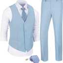 JPF Men's 2 Piece Slim Fit Suit Set, Solid Vest and Pants Suit for Men with Tie (X-Large)