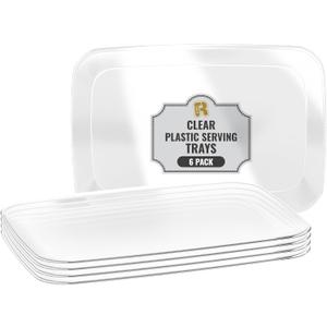 R-kay 6 Pack Clear Plastic Serving Trays For Party, 12.75 x 8.25 In - Heavy Duty Plastic Trays For Food - Rectangular Platters