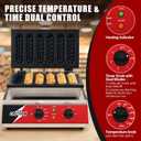 CROSSON Commercial 6PCS Waffle Stick Maker, Non-Stick Triple-Layer Coating Corn Hot Dog Waffle Iron W/ 140-480 Temp Range and 5 Minutes Timer, Machine for Restaurant Bakery Snack Bar-120V/1600W