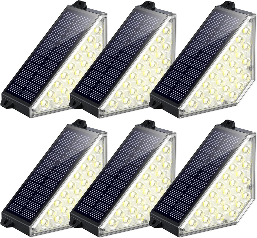TECKNET Solar Step Lights for Outside, 2 Adjustable Brightness, 2 Mounting Methods, 24 LEDs Solar Stair Lights Outdoor, IP67 Waterproof Deck Light for Yard, Porch, Front Door, Patio, Garden 3000K