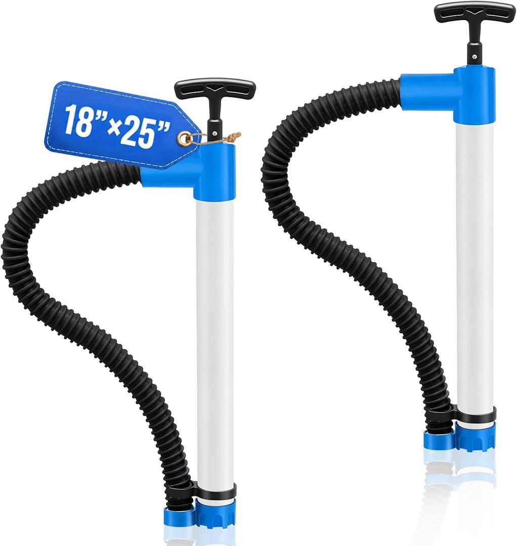 18" X 25" 2 Pcs Hand Bilge Pump with Hose, Portable Manual Water Pumps for Boats, Kayak, Canoe, Dinghy, Heavy Duty Hand Pump Siphon for Marine, Pool, Inflatable Trampoline (White and Blue)