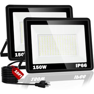 150W LED Flood Light,18000LM Floodlight with Plug,IP66 Waterproof Outdoor Lights, 5000K Daylight White Security Lights,Outdoor Floodlights for Yard Stadium Garden2 Pack
