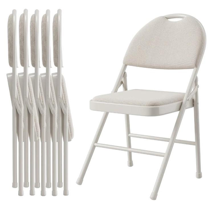 Garvee 6-Pack Padded Folding Dining Chairs with PU Leather Seat & Back – Heavy-Duty Steel Frame, 350 lbs Capacity, Stackable for Indoor/Outdoor Use – Beige