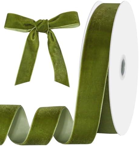 woric Olive Green Velvet Ribbon 1 Inch 25 Yards Green Velvet Fabric Vintage Ribbons for Gift Wrapping Hair Bows Home Decor Flower Bouquets Crafts Valentines Day Gifts