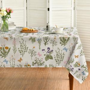 Horaldaily Spring Tablecloth 6084 Inch Rectangular, Watercolor Wildflowers Floral Herbs Washable Table Cover for Party Picnic Dinner Decor