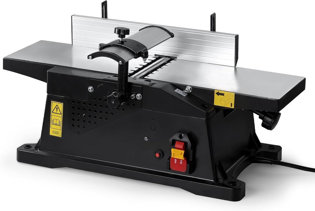 6-Inch Benchtop Jointer with 15 Amp Motor, 12000 RPM Cutting Speed, Adjustable Fence 90135, Up to 1/8" Depth, HSS Blades, Table Jointer To for Woodworking DIY
