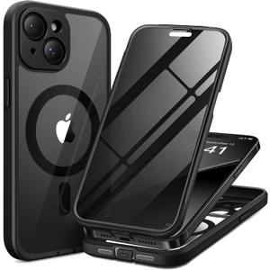TIESZEN for iPhone 15 Case, Compatible with MagSafe, Built-in Privacy Screen Protector and Camera Protection, Anti Spy Full Body Dustproof Shockproof Hard Phone Case 6.1", Black