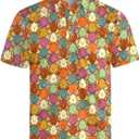 Golf Polo Shirts for Men Athletic Golf Polos Short Sleeve Performance Golf Shirts (Medium, Retro Floral Orange)