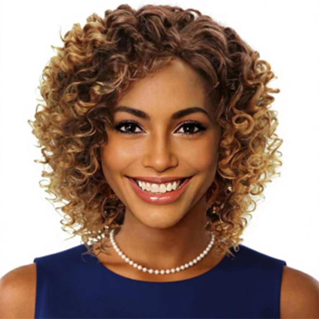 XIUFAXIRUSI XIUFAXIRUSI Blonde Short Curly Wigs for Black Women Ombre Blonde Afro Kinky Curly Bob Wigs with Side Part Synthetic Fibre Full Hair Afro Wigs for Black Women
