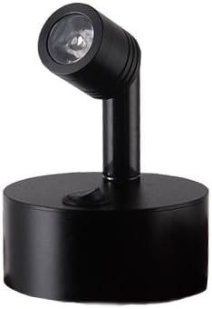 LUMINTURS 3W LED Spotlight Adjustable Light Battery-Powered Lamp On/Off Button Cabinet Black Finish Pure White