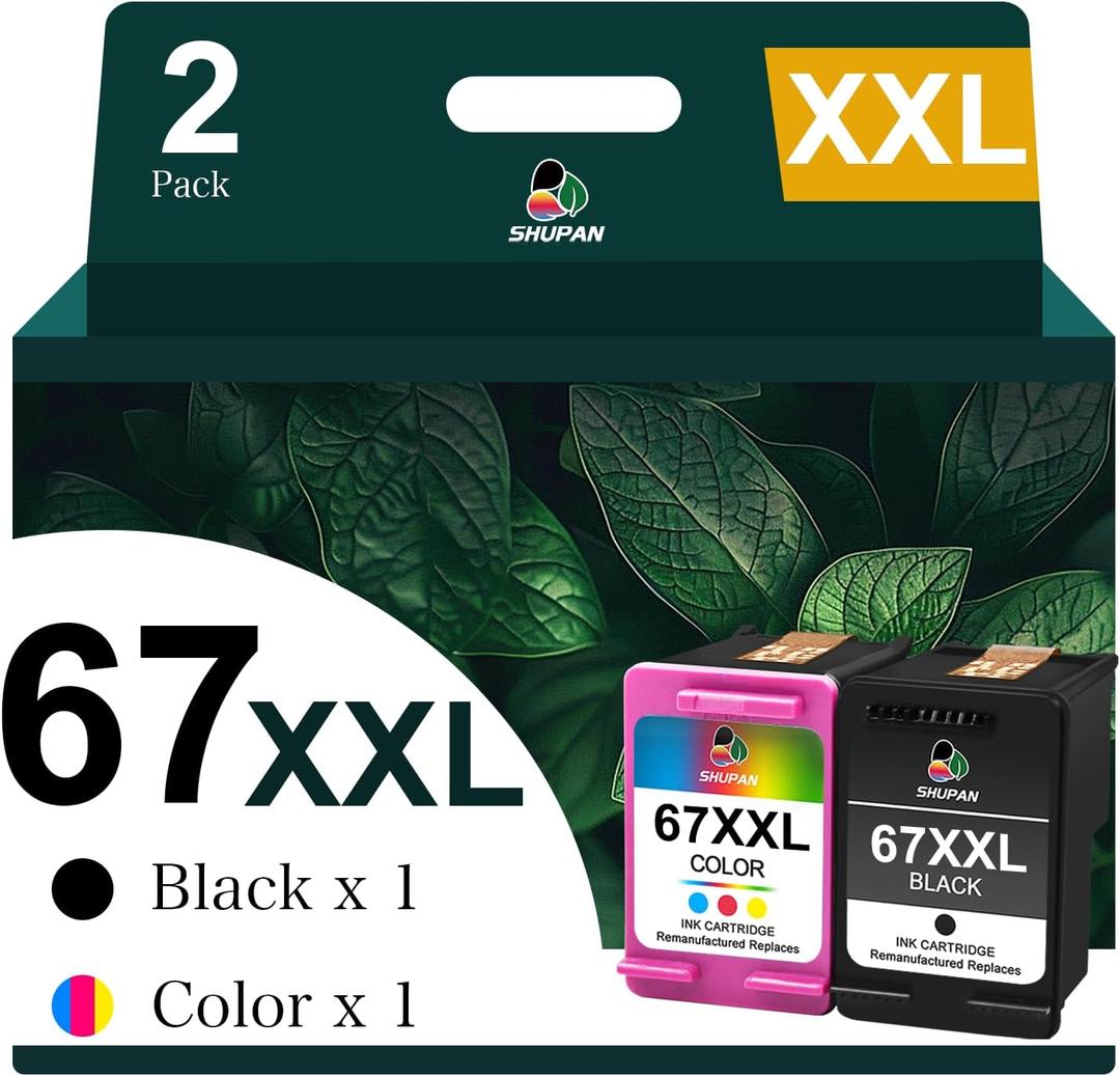 67XXL Ink Cartridges Combo Pack Replacement for HP 67 XL 67 Ink Work for Envy 6000 6055 6055e 6400e 6455e 6458e Envy Pro 6455 6458 (1 Black, 1 Color)