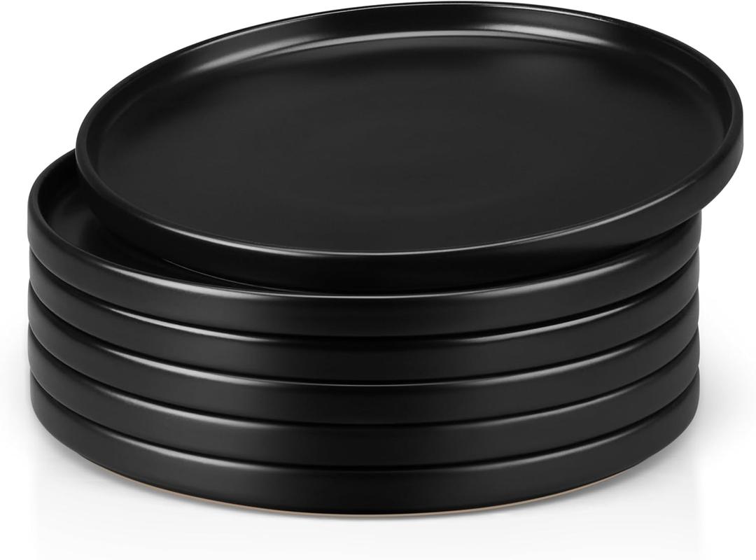 Herogo Stoneware Dinner Plates Set of 6, 10.5" Ceramic Round Plate Set, Large Dinnerware for Home Kitchen, Microwave, Oven & Dishwasher Safe, Matte Black