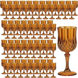 7OZ Plastic Wine Glasses, Reusable Vintage Goblets Unbreakable Drinking Glasses Crystal Water Cups Champagne for Wedding, Parties (100, Amber), 2.65 inches x 6.6 inches
