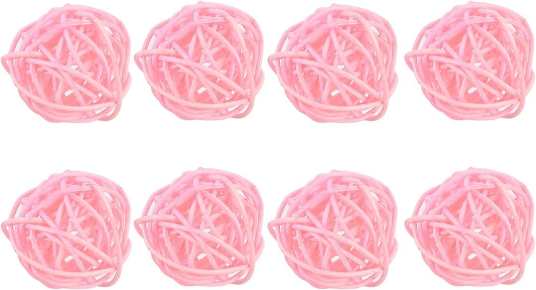 MECCANIXITY 8 Pcs Wicker Rattan Balls 1.2 Inch Rattan Decorative Balls Vase Fillers for Wedding Party Centerpiece Bowls Home Decoration Pink