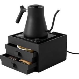 Coffee Brewer Organizer for Intasting Electric Kettle,Two-tier design with elevated kettle platform and pull-out Two-tier storage drawerElevated Pour Over Coffee Maker Holder for Beans, Tea & Accessories