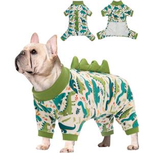 CuteBone Dinosaur Costume Dog Pajamas, Stretchy Spandex Crystal Velvet Sleepwear Coat for Small Dogs, Soft & Warm Pet Outfit Clothes for Cold Weather, Cozy Pullover Design COSP05L (Large)