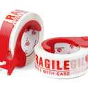 BOMEI PACK Fragile Tape 2 Inch x 330 Feet (110 Yards) 2 Rolls, Fragiles Tape Handle with Care for Shipping with Dispenser, Heavy Duty Marking Tape for Moving Box