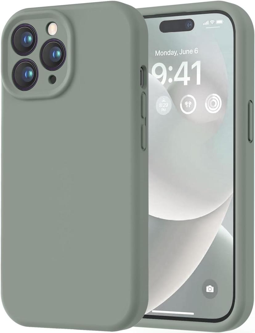 LOVE 3000 Designed for iPhone 14 Pro Case, Premium Silicone with [Soft Anti-Scratch Microfiber Lining] Shockproof Protective Phone Case for Men Women Girls 6.1", Calke Green