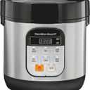 Hamilton Beach Digital Programmable Rice Cooker & Food Steamer, with Slow Hard-Boiled Egg Functions, Egg/Steam Tray, Small & Compact, 6 Cups Cooked (3 Uncooked), Stainless Steel (37524)