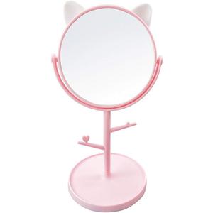 Desk Mirror in Cute Cat Ears Shape-Kawaii &Vanity Mirror for You in Bathroom or Bedroom- Pink