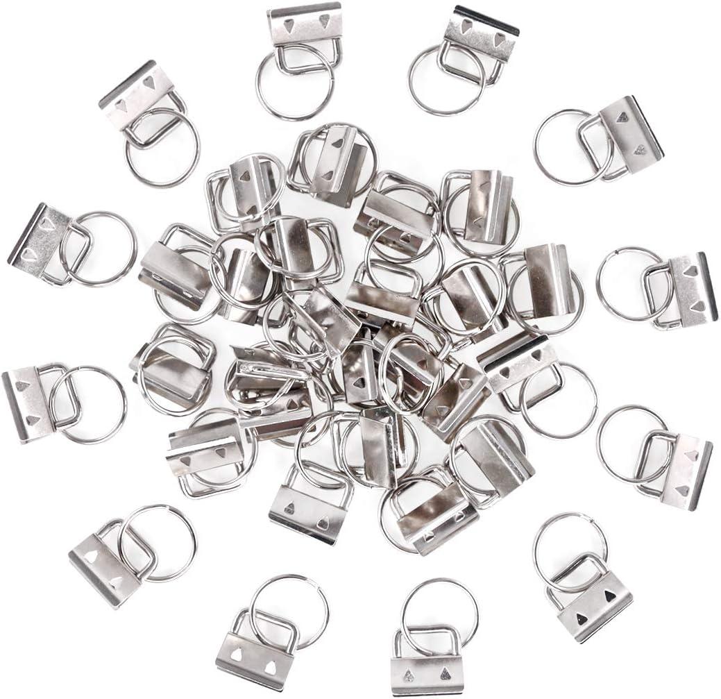 Swpeet 45Pcs Sliver 4/5 Inch Key Fob Hardware with Key Rings Sets, Perfect for Bag Wristlets with Fabric/Ribbon/Webbing/Embossed and Other Hand Craft - 20mm