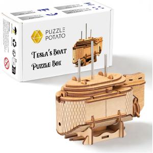 Tesla's Boat-Escape Room Game in a Box-Electronic Puzzle Box-Brain Teaser Puzzle Box-3D Wooden Puzzle for Adults - Money Puzzle Box for Cash Gift - Birthday GiftBox MoneyBox