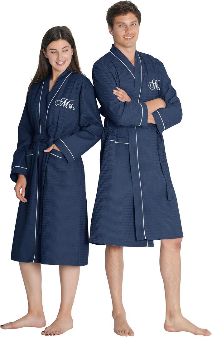 AW BRIDAL Mr and Mrs Waffle Knit Robe Set for Wedding Engagement Gifts, Anniversary Matching Robes for Couples, Women and Men ( One Size )