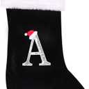 20 Inches Initial Monogram Christmas Stocking Personalized,Deluxe Black Velvet Body with Super Soft Plush Cuff Embroidered Letter,Holiday Season Decor (Black, Letter A)