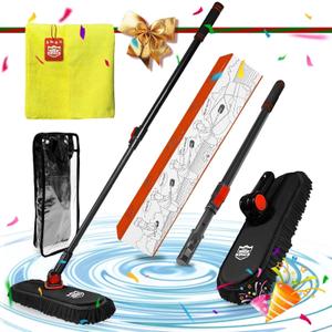 Car Wash Kit,Chenille Microfiber Car Cleaning Brush with Long Handle,Car Wash Supplies Exterior Scratch Free,1PC Microfiber Cleaning Cloth 16"*16",for Boat Truck RvWindshield Cleaning Tool - Black