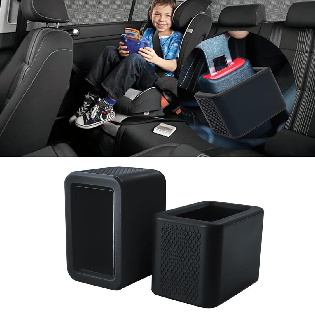 2 Pack Silicone Seat Belt Buckle Holder, Seat Belt Buckle Booster for Kids, Durable Silicone Material, Easy Access to The Buckles of Rear Seats, Car Accessories, Suitable for Most Car Models (Black)