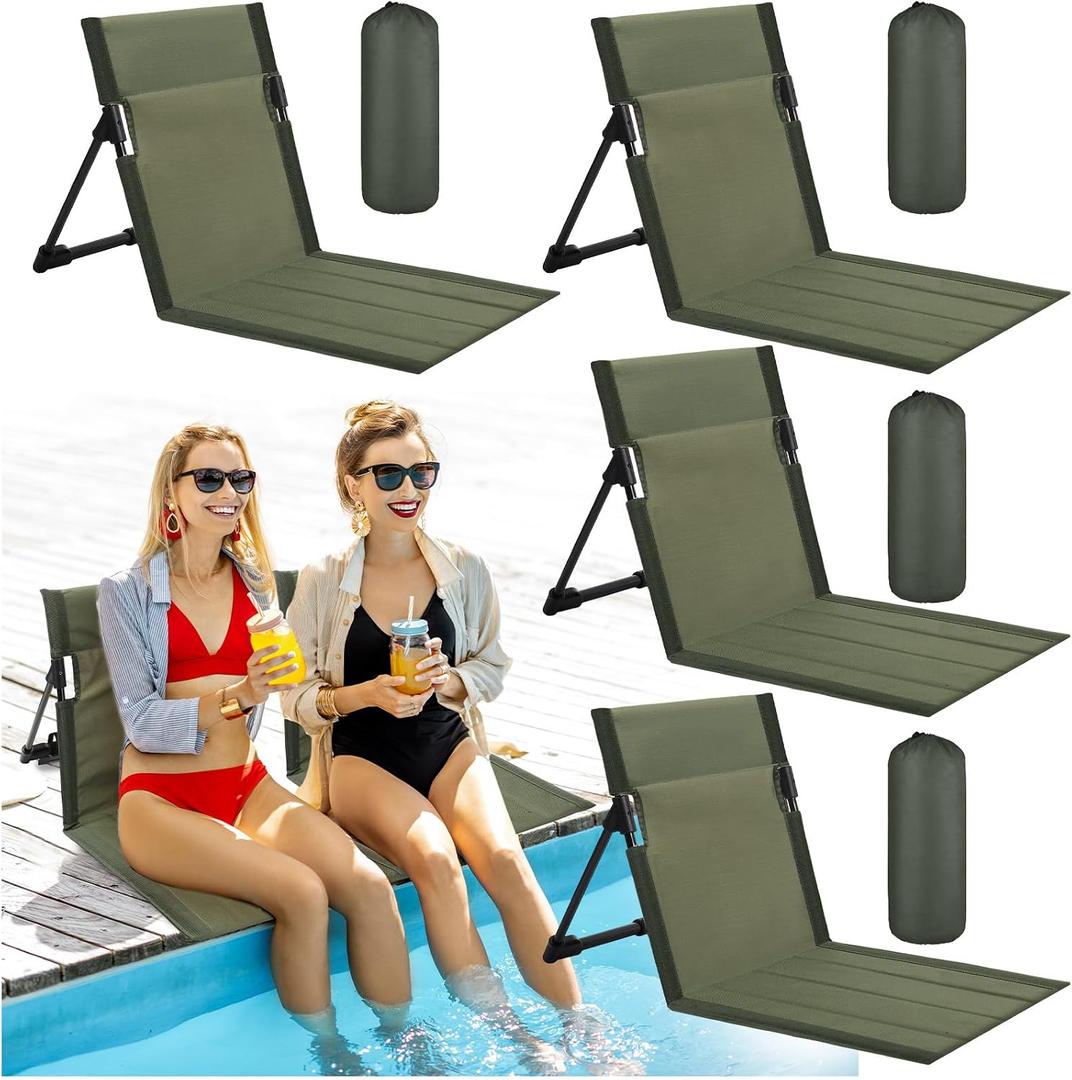 Karenhi 4 Pcs Foldable Poolside Chairs Portable Beach Chair Folding Seat for Edge of Pool Provide Back Support with Carry Bag for Adults Traveling Camping Picnic Lawn, 26.8 Inch