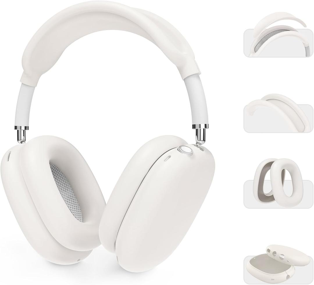 AHASTYLE Silicone Case Cover for AirPods Max Headphones (USB-C/Lightning)(2024/2020) [4 in 1] Anti-Scratch Ear Pad Cover/Ear Cups Cover/Headband Pad/Headband Cover Accessories for Apple AirPods Max (Starlight)