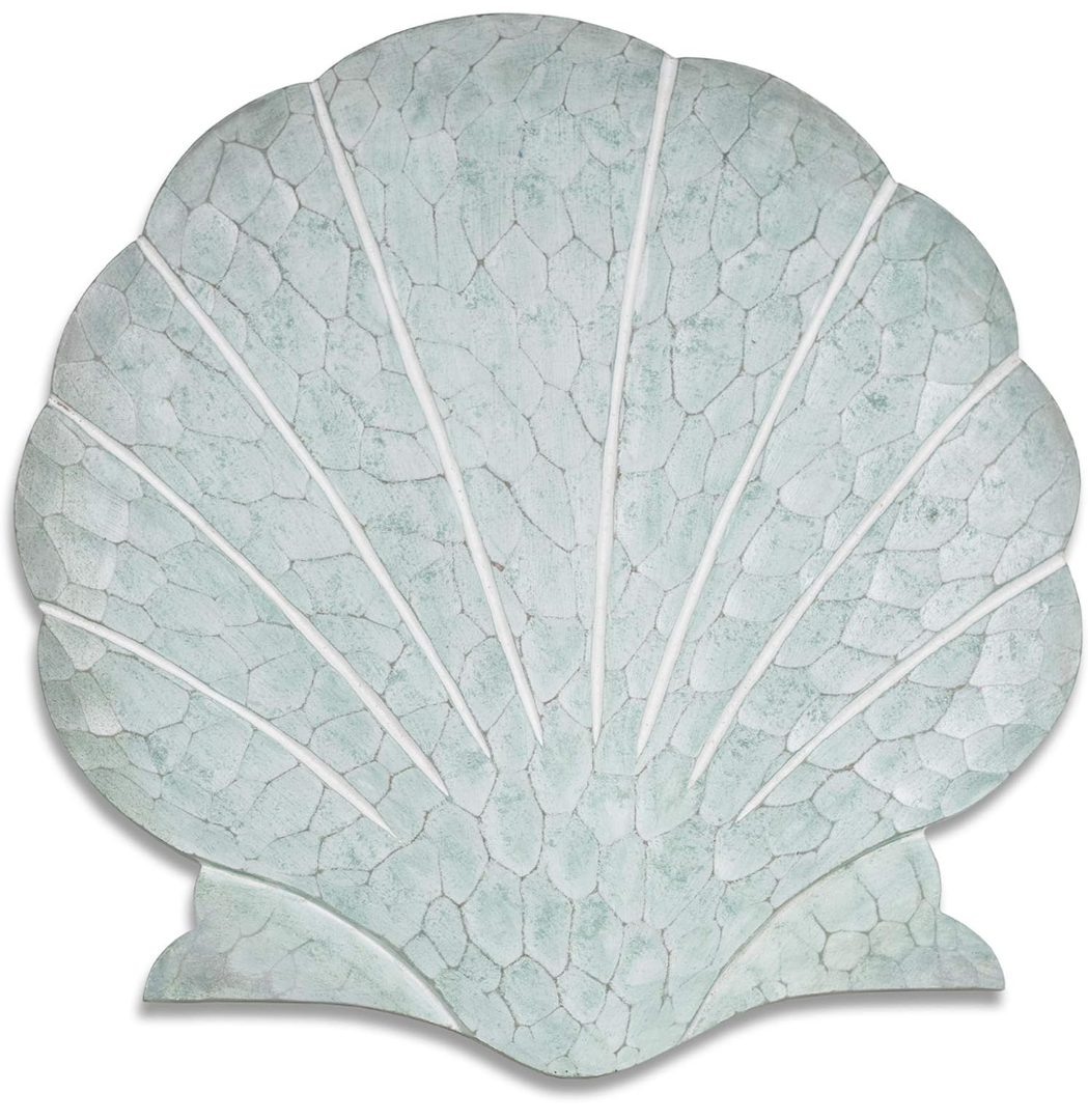 T.I. Design Hand-Carved Coastal Seafoam Scallop Shell Beach Wall Decor