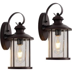 MICSIU 2 Pack Outdoor Wall Lantern Lights, 13.75 Inch Outside Porch Light Fixture with Clear Seedy Glass, Oil Rubbed Bronze Exterior Wall Lights for House, Front Door, Entryway, Pathway