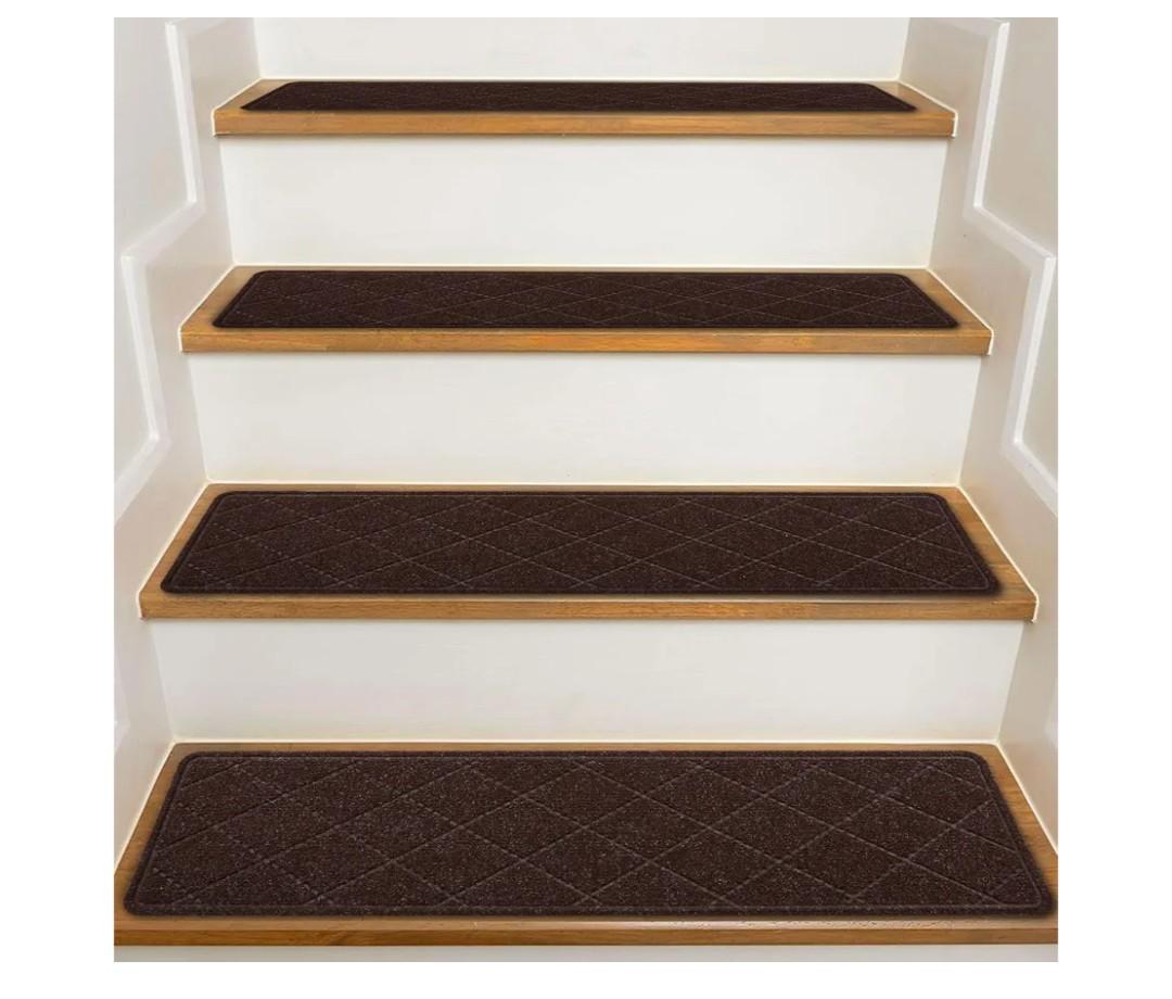 Stair Treads for Wooden Steps Indoor, 15 Pack 8" X 30" Non Slip Carpet Stair Treads with Reusable Adhesive for Kids Elders and Dogs, Surface Polyester TPR Backing Stair Rugs, Brown