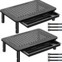BONTEC 2 Pack Adjustable Monitor Stand Riser with Drawer, Ergonomic Mesh Platform for Laptop, PC, iMac, Printer, Supports up to 44 lbs/20kg with Cable Management Included