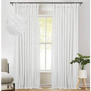 zeerobee Linen Curtains for Living Room/Bedroom 96 Inches Long 2 Panels Set, Light Filtering Linen Drapes, Textured Natural Light Reducing Privacy Curtains, W50 x L96, White