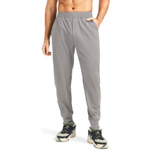 Blouty Men's Joggers Pants with Zipper Pockets Stretch Workout Athletic Sweatpants Gym Golf Joggers for Men Casual Running (X-Large, Light Grey)