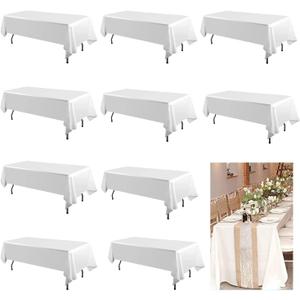 10Packs White Table Cloth Rectangle,Polyester Table Cloth, Wrinkle Resistant Washable Polyester Table Cover for Wedding Dining Table Buffet Parties and Camping. (White, 60 x 102 Inch 10Pack)