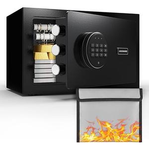 ANXINWEI Small Safe Box, Fingerprint Home Safe for Money, Money Safe with Fireproof Waterproof Bag, 0.8 Cubic Biometric Small Fireproof Safe for Home