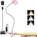 Reading Light, 3 Modes & 10 Brightness Clip on Light, Desk Lamp, Eye Caring Reading Lights for Books in Bed, 360Gooseneck Clamp Light, Clip on Light for Bed Headboard, Book Light With Memory Function (Pink)