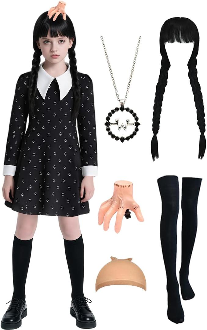 Kids Black Dress for 3-14 Years Gilrs Halloween Costume Cute Dress for Cosplay Birthday Gift Outfit (150 (11-12 Years))